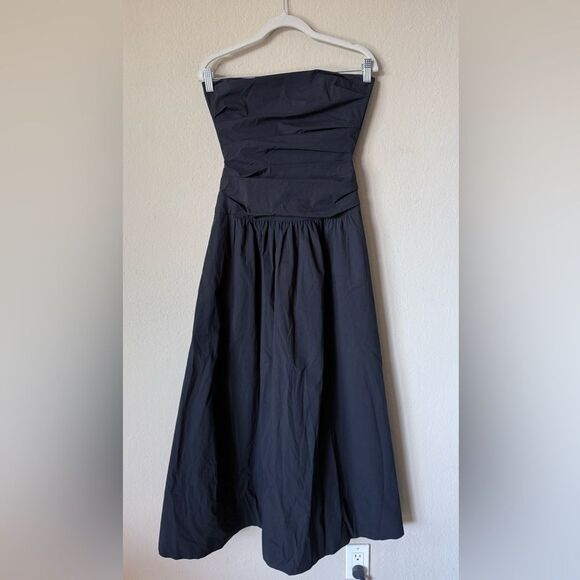 ST. AGNI Gathered Maxi Black Dress Strapless Tie Back Size XS - Picture 13 of 15